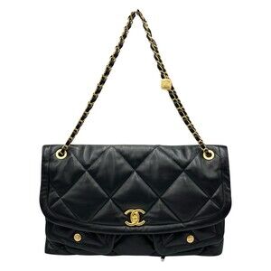 CHANEL Maxi Handbag in Lambskin, Black, Women's
